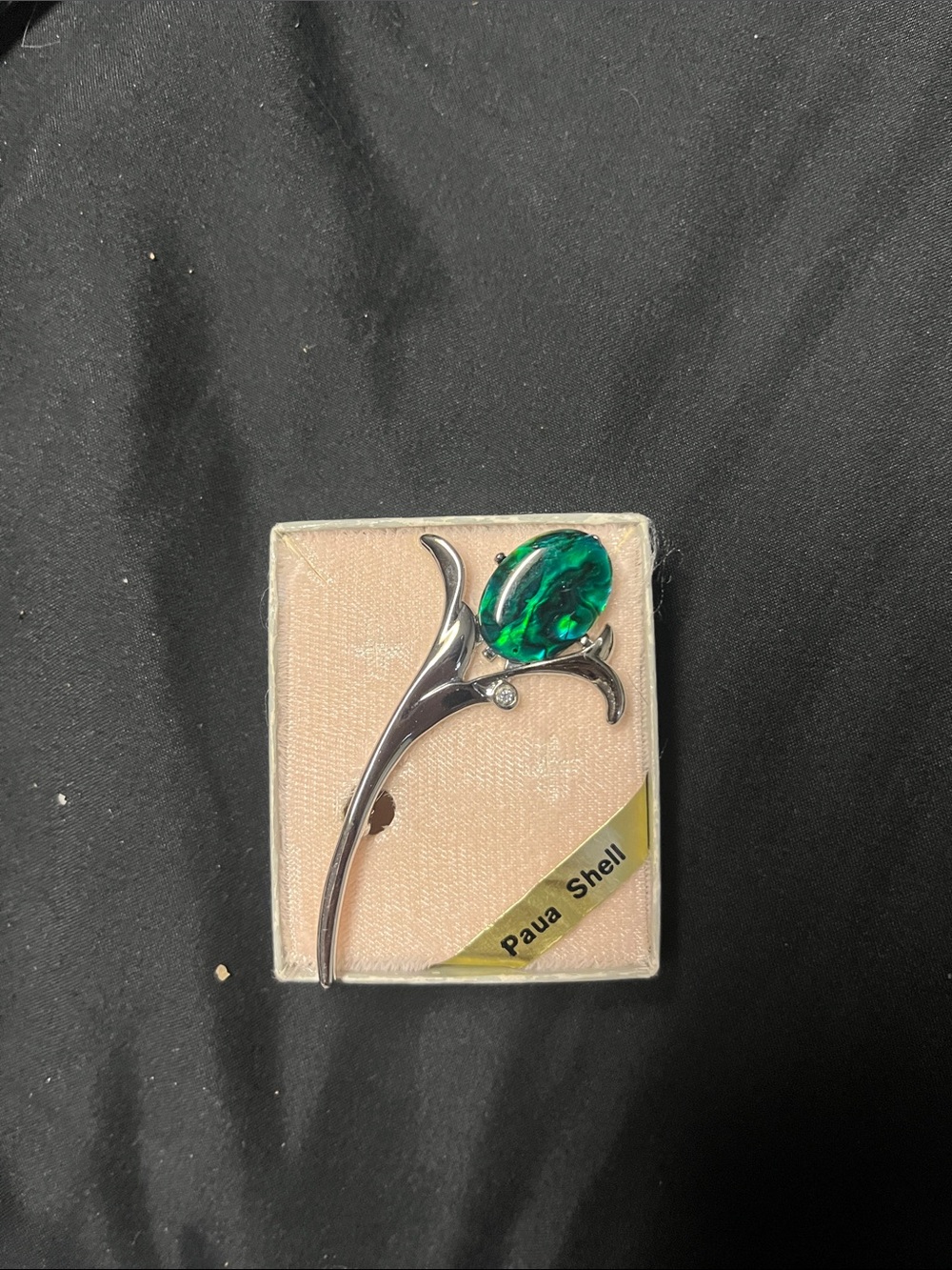 Silver-Tone Floral Paua Shell Brooch in Green